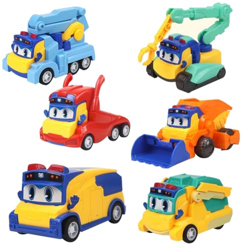 SKIPTHYBER Baufahrzeuge Kinder 6PCS Pull Back Autos Spielzeug Baustellenfahrzeuge K-inder Kleine Bus Spielzeug, Buses Modell, Spielzeugauts Set für Freunde und K-inder, für Kinder ab 3 Jahren von SKIPTHYBER