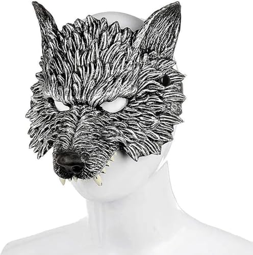 SKIPTHYBER Wolf Maske Gruselige Silber Werwolf Maske Cosplay Kostüm Party Halloween Wolf Masken für Halloween Partys und Tierthema, Maskerade, Karneval, Cosplay von SKIPTHYBER