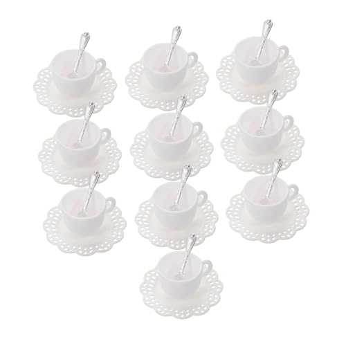 SKISUNO 10 Sets Miniatur-kaffeetasse Und Untertasse Aus, Gefälschte Puppenhaus-Tasse, Mini- Mit Metalllöffeln Für Rollenspiele, Spielzeug, Puppenhaus, Feengarten- von SKISUNO