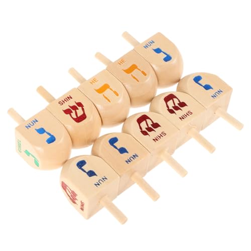 SKISUNO 10 Stück Teiliges Holz Dreidel Set mit Ergonomischem Griff Kleine Hanukkah für Fördert Hand Auge Koordination als Hanukkah Partyzubehör und für Gemeinsames von SKISUNO