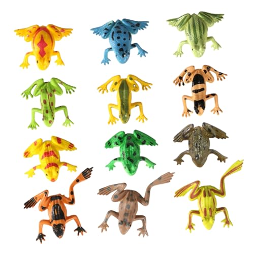 SKISUNO 12 Stück Teiliges Miniatur Frosch aus Robustem Realistisch Gestaltete Kleine Froschfiguren als Dekoration für Garten Bonsai und Bunte Kunststoff Frösche mit Feiner Verarbeitung von SKISUNO