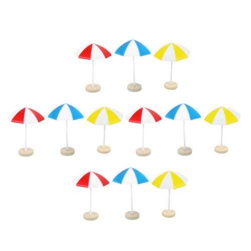 SKISUNO 12 Stück Teiliges Miniatur Strand Sonnenschirm Farbige Mikro deko für Puppenhaus Stabile Sichere Mini Strand sonnenschirme für Mikrolandschaften und Sommer stranddekorationen von SKISUNO