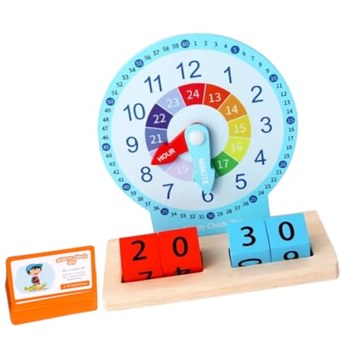 SKISUNO 1Satz Holz Lernuhr für Pädagogisches zur Zeitwahrnehmung Cartoon Design für Vorschule und Grundschule aus Robustem Holz Fördert Mathematische Fähigkeiten von SKISUNO