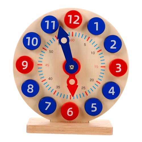 SKISUNO 1Satz Holzunterrichtsuhr für Lernspielzeug zur Zeitunterweisung Pädagogische Uhr aus Robustem Holz für Kinderzimmer für Nummern und Farberkennung Fördert Spielerisches von SKISUNO