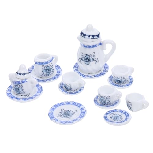 SKISUNO 1Satz Teeservice Teiliges Puppenhaus Zubehör und Teetassen im Vintage Stil für Kreative DIY Puppenhaus Szenen Blaues Blumenmuster von SKISUNO