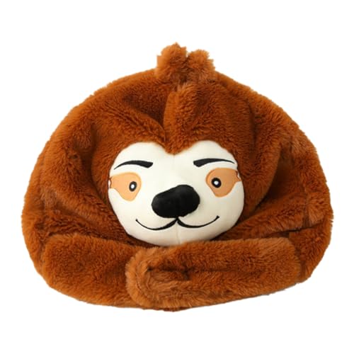 SKISUNO 1Stück Sloth Kopf Hut Gemütliche Plüschmütze für Partys und Fotorequisiten Warm und Bequem Lustiges Kostüm Accessoire für Erwachsene von SKISUNO