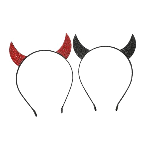 SKISUNO 2 Stück Stirnband Aus Horn Glitzer Teufelshörner Stirnband Hörner Zubehör Dämonenhorn Schwarze Teufelshorn-clips Haarband Halloween-hörner Haarreiber Stoff von SKISUNO