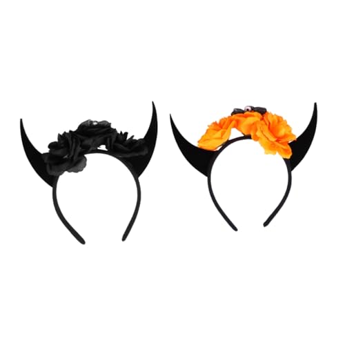 SKISUNO 2 Stück Teiliges Halloween Horn Haarreif Schwarzes Orangefarbenes Teufelshörner Stirnband mit Blumen und Totenkopf Bequemes Stoff Haarband für Kostüm Party Cosplay und Horror Nacht SKISUNO 2 Stück Teiliges Halloween Horn Haarreif Schwarzes Orangefarbenes Teufelshörner Stirnband mit Blumen und Totenkopf Bequemes Stoff Haarband für Kostüm Party Cosplay und Horror Nacht von SKISUNO