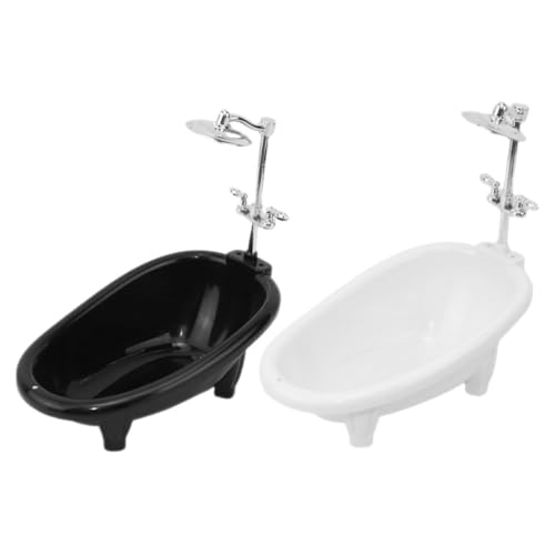SKISUNO 2 Stück Teiliges Puppenhaus Badezimmer Mini Badewanne Set Realistische Miniatur Badewanne für Weiße und Schwarze als Puppenhaus Zubehör von SKISUNO