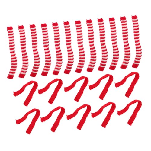 SKISUNO 20 Stück Teiliges Mini strickschal Zarter Wolle Rot weiß und Rot grün Gestreift Leichte Strapazierfähige Mini schals für Puppen Dekorationen und DIY bastelprojekte von SKISUNO