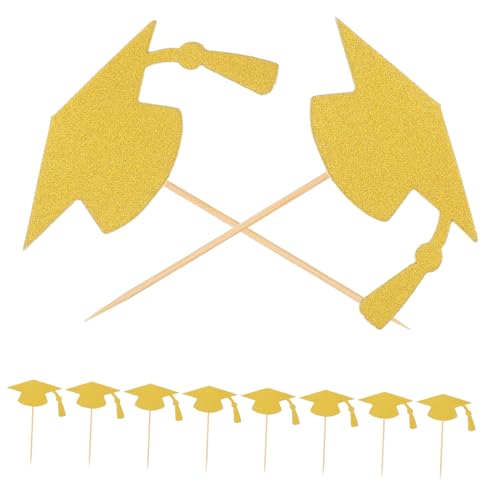 SKISUNO 24 Stück Teiliges Graduation Cap Cake Topper aus Goldfarbenem Material Einfache Handhabung Vielseitig Einsetzbar für Abschlussfeiern Schulabschluss Deko und Festliche von SKISUNO