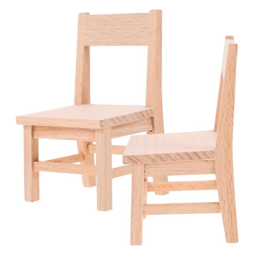 SKISUNO Doll House Puppenmöbel Für Puppenhaus 2er Set Miniatur Holzstühle Für Puppenhaus Dekorative Miniaturmöbel Im Natürlichen Holzton Ideal Für Kreative Spielwelten Und Puppenhaus Dekorationen von SKISUNO