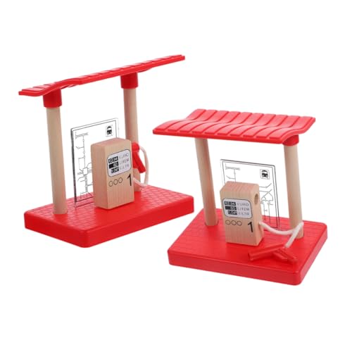 SKISUNO 2pcs Holztrennstrecke Tankstelle Spielzeug Für Spielset Accessoires Zuglandschaft Holzbahn Vor, Tun Sie Die Requisite von SKISUNO