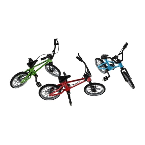 SKISUNO 3 Sätze Mini Finger Bike Modell aus Bewegliche Räder und Pedale Pädagogisches und Dekoratives Sammlerstück für Erwachsene Farbig Rot Blau Grün von SKISUNO