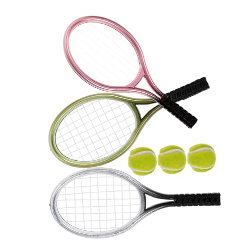 SKISUNO 3 Sätze Mini Tennisracket Dekorationen Leichtes Robustes Puppenhaus Zubehör für Fotografie Requisiten und Miniatur Tennis Deko für Tennisspieler von SKISUNO