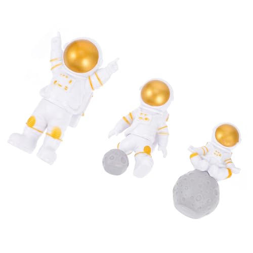 SKISUNO 3 Stück Teiliges Astronauten Figuren aus Solidem PVC Goldfarbene Weltraum Deko Vielseitige Kuchendeko und Tisch Ornamente für Kindergeburtstag Weltraum Themenparty Fotorequisiten von SKISUNO