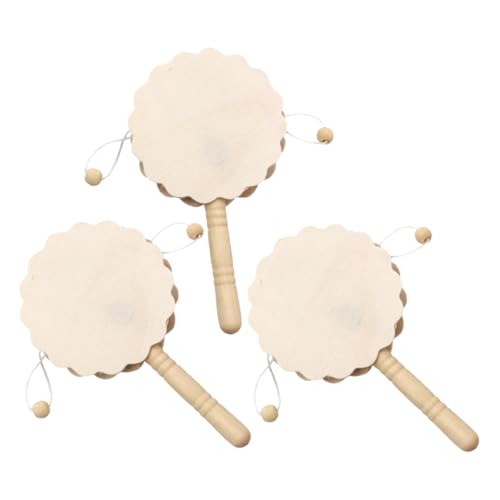 SKISUNO 3 Stück Teiliges Holz Klapper Trommel Bastelset Geruchsfreies DIY Malspielzeug für Fördert Kreativität Handfertigkeit und Konzentration als Holzdeko und Pädagogisches von SKISUNO