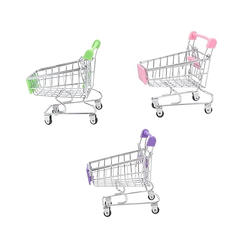 SKISUNO 3Stücke Mini Einkaufswagen für Trolley mit Galvanik Grün Rollenspielwagen für Kreative Spiele und Aufbewahrung für Jungen von SKISUNO