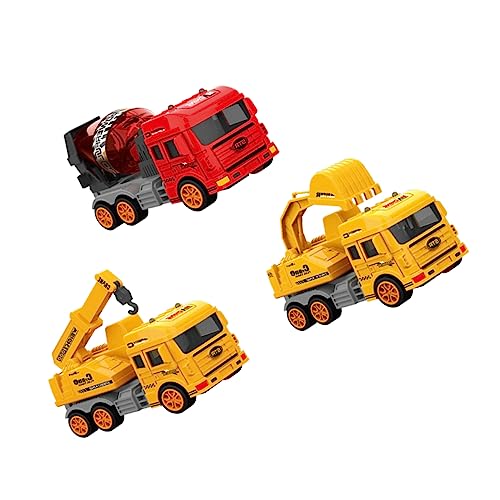 SKISUNO 3Stücke Teiliges Set Technische Fahrzeugspielzeuge für Simulation von Feuerwehrauto Kran und Mischer Rückziehspielzeug Langlebig und Sicher für Kleinkinder und Jungen von SKISUNO