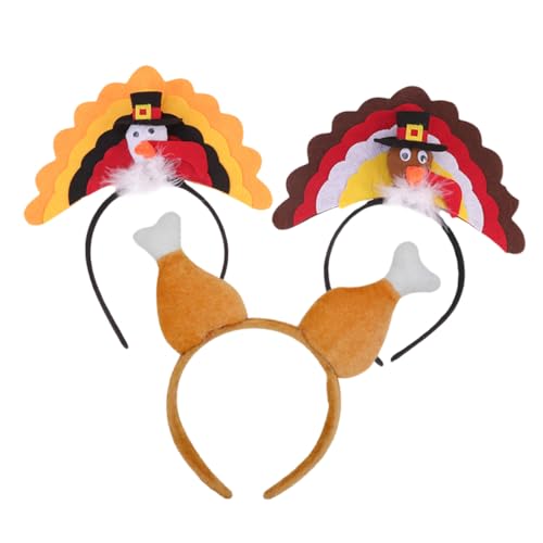 SKISUNO 3St Thanksgiving-Stirnband Truthahn-Kostüm-Kopfbedeckung Herbst-Stirnband Haarschmuck Tiara Truthahn-Stirnband Kopfschmuck Abschlussball Hühnerkeulen Kopftaste Requisiten von SKISUNO