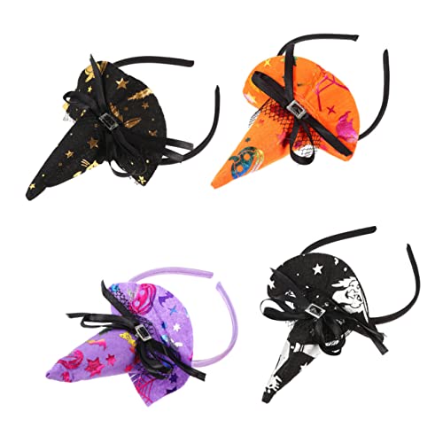 SKISUNO 4 Stück Halloween Hexenhut Haarreifen Leichter Flexibler Kopfschmuck mit Witzigem Design Bequemes Stirnband für Damen und Herren als Foto Requisite und Festliches Accessoire von SKISUNO