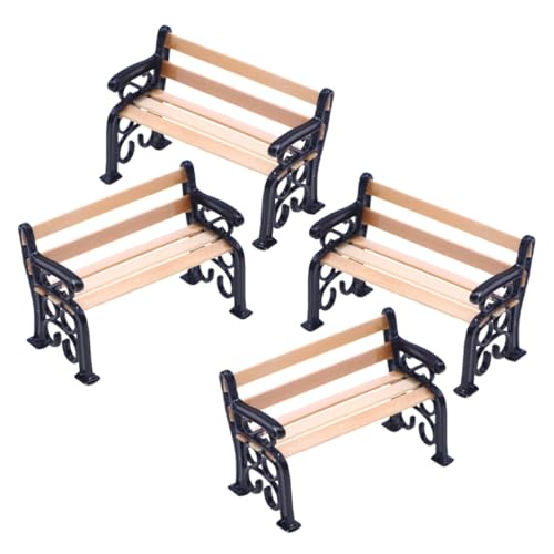SKISUNO Detailliertes Miniatur-parkbank-Set 4-teilig Für Puppenhaus Gartenbank Und Miniatur-parkmöbel- von SKISUNO