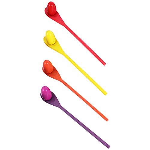 SKISUNO 4Satz Teiliges Eierlöffel Rennspielset aus Holz für Outdoor Partyspiele Bunten Löffeln und Bällen für Kindergeburtstage Gartenfeste und Familienaktivitäten von SKISUNO