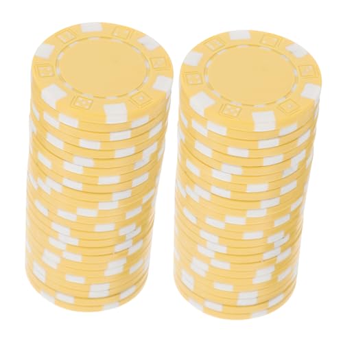 SKISUNO 50 Stück Kleine Runde Poker Chips aus Robustem Kunststoff Spielzubehör und Zählmünzen für Poker und Gaming Gelbe Tragbare Spielchips von SKISUNO