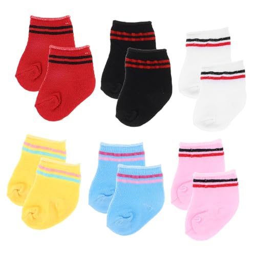 SKISUNO 6 Paare Bunte Puppensocken Stricksocken für Puppenoutfits Puppenzubehör für Mädchen für Puppenkleider und Puppenhausdekoration von SKISUNO