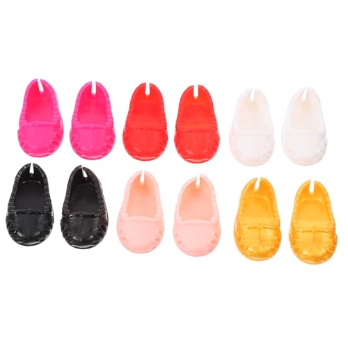 SKISUNO 6 Paare Puppenschuhe Miniatur Schuhe für Puppen Niedliche Flache Mini Schuhe in Schwarz Rot Rosa Weiß Gold Spielzeughaus Dekoration und Puppenzubehör von SKISUNO