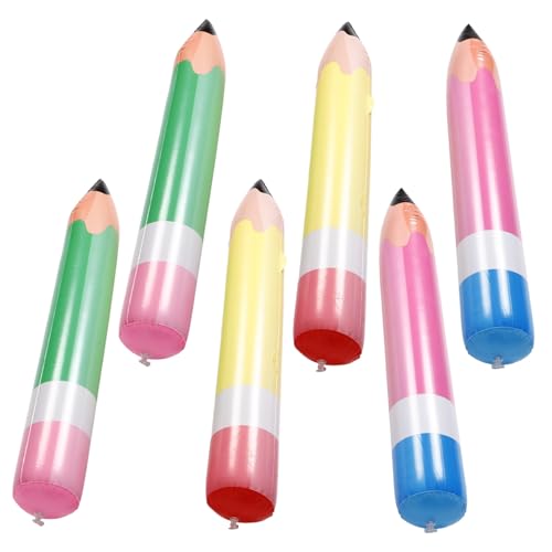 SKISUNO 6 Stück Aufblasbare Jumbo Bleistiftballons Teilig PVC Robust Kinderfreundliche Schulanfang Dekoration Klassenzimmerdeko Leichte Aufblasbare Buntstifte für Party und Foto Requisiten von SKISUNO