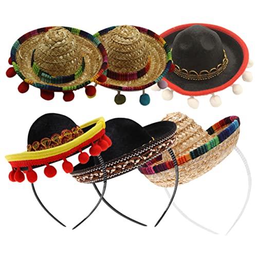 SKISUNO Haarschmuck Für Kinder Hut Für Kinder Cosplay-Kostüme 6st Mexikanischer Sombrero Haarschmuck Mini Polyester Hut Kopf Kind Halloween-Dekorationen Hüte Für Kinder von SKISUNO