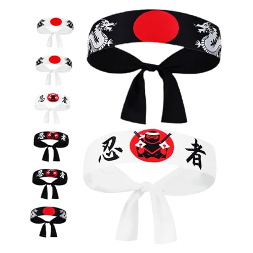 SKISUNO 8 Stück Japanisches Stirnband Bushido Haarband Traditionelle Sushi Chef Kopfbedeckung Sushi Chef Bandana Krawatte Auf Kostüm Kopfbedeckung Für Karate Sport Kochen Küchenbedarf von SKISUNO