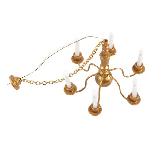 SKISUNO Deckenleuchte für Puppenhaus Goldene LED Lampe mit Lampenschirm für Mini House Accessory Kreative DIY Dekoration für Kinderzimmer und Spielzeughäuser von SKISUNO
