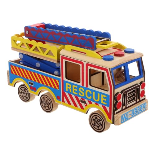 SKISUNO Holz Feuerwehrauto-Modell Für Kinder Spielzeug Feuerwehrauto Erkenntnismodell Feuerwehrauto Kinderspielzeugautos Feuerwehrauto-lernspielzeug von SKISUNO