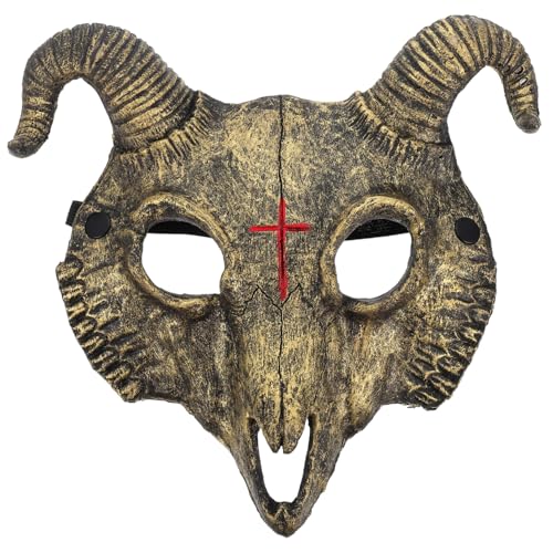 SKISUNO Gruselige Halloween Ziegenmaske aus PU mit Goldfarbenem Schädel Design Tiermaske für Karneval Maskerade und Kostümparty Vielseitig für Cosplay und Festlichkeiten SKISUNO Gruselige Halloween Ziegenmaske aus PU mit Goldfarbenem Schädel Design Tiermaske für Karneval Maskerade und Kostümparty Vielseitig für Cosplay und Festlichkeiten von SKISUNO