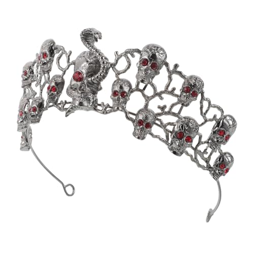 SKISUNO Halloween Goth Skull Krone mit Strasssteinen Stabiles Legierungs-haar-accessoire Leichtes Auffälliges Stirnband für Mädchen Party und Festival Dunkler Vintage-stil von SKISUNO