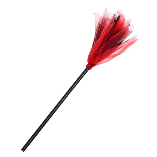 SKISUNO Halloween Hexenbesen aus Kunststoff und Netz Abnehmbarer Hexenbesenstab Leichtes Hexen Kostüm Requisit für Halloween Party Cosplay und Rollenspiele Schwarz Rot von SKISUNO