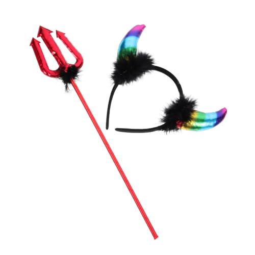 SKISUNO Halloween Teufelshörner Haarreif Teufelskostüm Accessoire Karneval Party Stirnband mit Goldfarbenen Hörnern für Fasching und Cosplay von SKISUNO