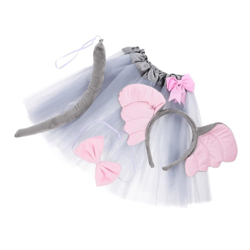 SKISUNO Kostüm Set mit Dekorativem Stirnband und Grauem Tüllrock mit Schleife Süßes Tierkostüm für Fasching Halloween Karneval und Kostümpartys für Mädchen von SKISUNO