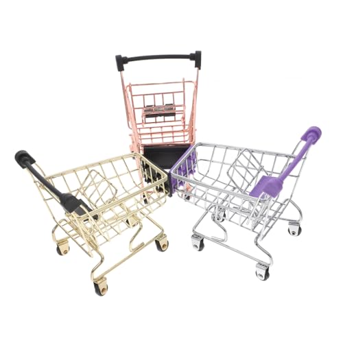 SKISUNO 3 Stück Miniatur-supermarkt-einkaufswagen Schreibtischspielzeug Für Jungen Und Mädchen Rollenspiel-mädchen Make-up-schwammhalter Zum Geburtstag von SKISUNO