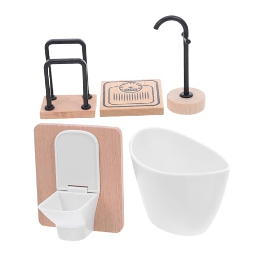 SKISUNO Maßstab Realistisches Holz und Kunststoffmöbel Teilig mit Toilette Badewanne Wasserhahn Handtuchhalter für Kreatives Rollenspiel von SKISUNO