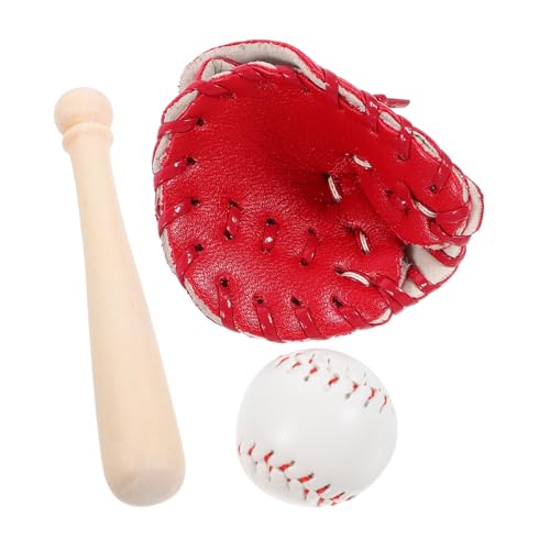 SKISUNO Mini Baseballschläger mit Handschuh und Ball Material Langlebige Miniatur Sportdekoration für Puppenhaus Kreative Handgefertigte Miniatur Baseball als Hauszubehör von SKISUNO