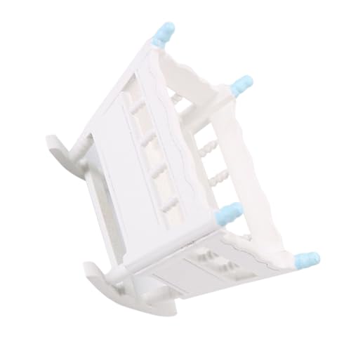SKISUNO Mini Puppenwiege aus Stabilem Holz Realistisch Gestaltetes Babybett für Puppenhäuser Leicht und Kompakt für Mini Möbel Sammler und Kindgerechte Raumdekoration in Blau von SKISUNO