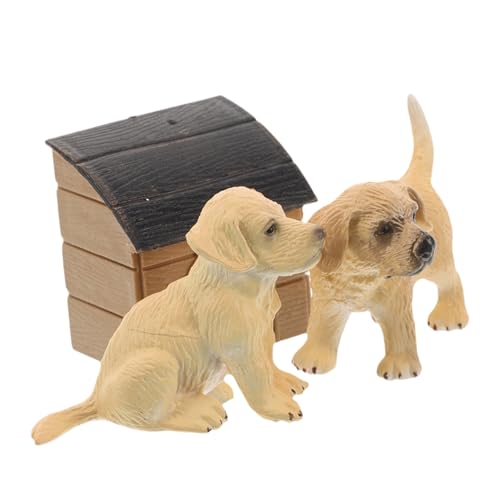 SKISUNO Miniatur Hundehütte Set mit Resin Welpen Figuren DIY Puppenhaus Zubehör für Feengarten und Terrarien Stilvolle Haustier Dekoration für kreative Gestaltung und Sammler von SKISUNO