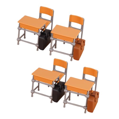 SKISUNO Miniatur Puppenhaus Möbel Gelbe Tische Stühle Rucksäcke Realistische Kunststoff Klassenzimmer Modelle Tragbar Vielseitig für Puppenhaus Dekor und Lernspielzeug von SKISUNO