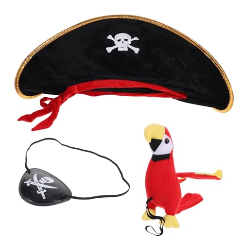 SKISUNO Piratenkostüm mit Hut und Augenmaske Teiliges Cosplay Zubehör für Halloween und Karneval Papagei Leicht und Wiederverwendbar von SKISUNO