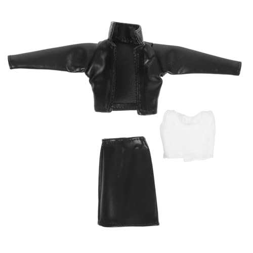 SKISUNO Puppenkleidung aus PU Leder mit Schwarzem Rock Jacke und Weste Modisches Outfit für Vielseitiges Doll Dressing und Austauschbare Puppenbekleidung von SKISUNO