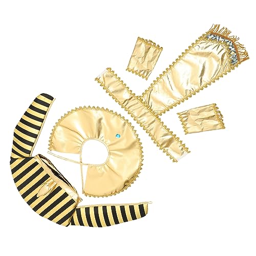 SKISUNO Requisite Erwachsene Ägyptisches Kostümzubehör Ägyptische Kopfbedeckung für Partyzubehör König Gürtel Kragen Armbänder König Kostüm Halloween Cosplay Zubehör Golden von SKISUNO