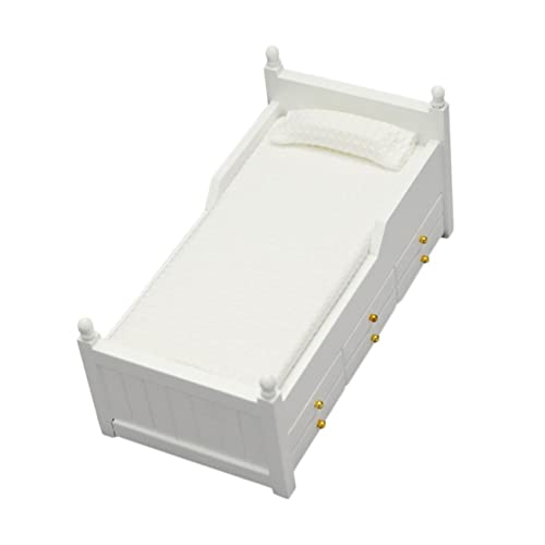 SKISUNO Schlafbett mit Schublade Weißes Holz Möbelstück für Kinderzimmer zum Kombinieren mit Puppenhaus Zubehör und Mini Möbel Sets SKISUNO Schlafbett mit Schublade Weißes Holz Möbelstück für Kinderzimmer zum Kombinieren mit Puppenhaus Zubehör und Mini Möbel Sets von SKISUNO